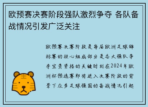 欧预赛决赛阶段强队激烈争夺 各队备战情况引发广泛关注