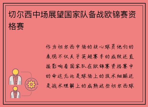 切尔西中场展望国家队备战欧锦赛资格赛