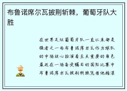 布鲁诺席尔瓦披荆斩棘，葡萄牙队大胜