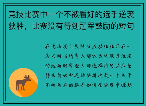 竞技比赛中一个不被看好的选手逆袭获胜，比赛没有得到冠军鼓励的短句
